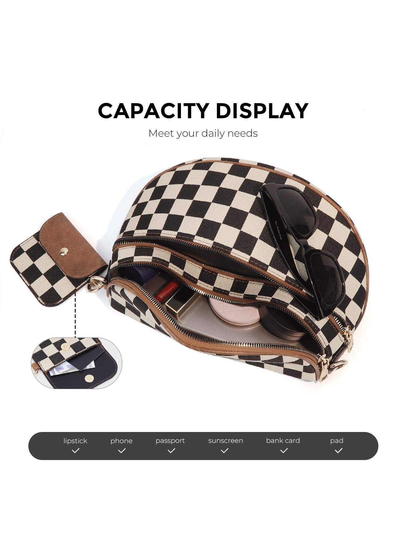 Fashionable Checkerboard Pattern Bag, Casual Versatile Zipper Shoulder Bag with Adjustable Strap and Coin Purse, Stylish Minimalist Commuting Lightweight Shoulder Women's Bag, Adjustable Crossbody Bag