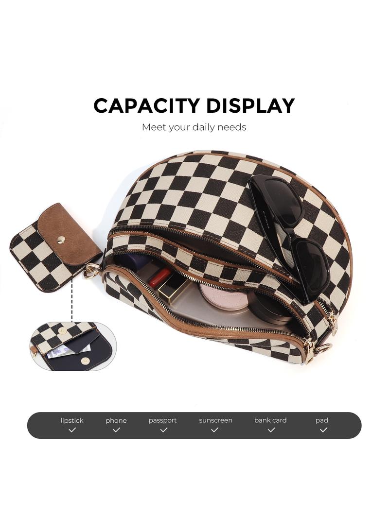 Fashionable Checkerboard Pattern Bag, Casual Versatile Zipper Shoulder Bag with Adjustable Strap and Coin Purse, Stylish Minimalist Commuting Lightweight Shoulder Women's Bag, Adjustable Crossbody Bag
