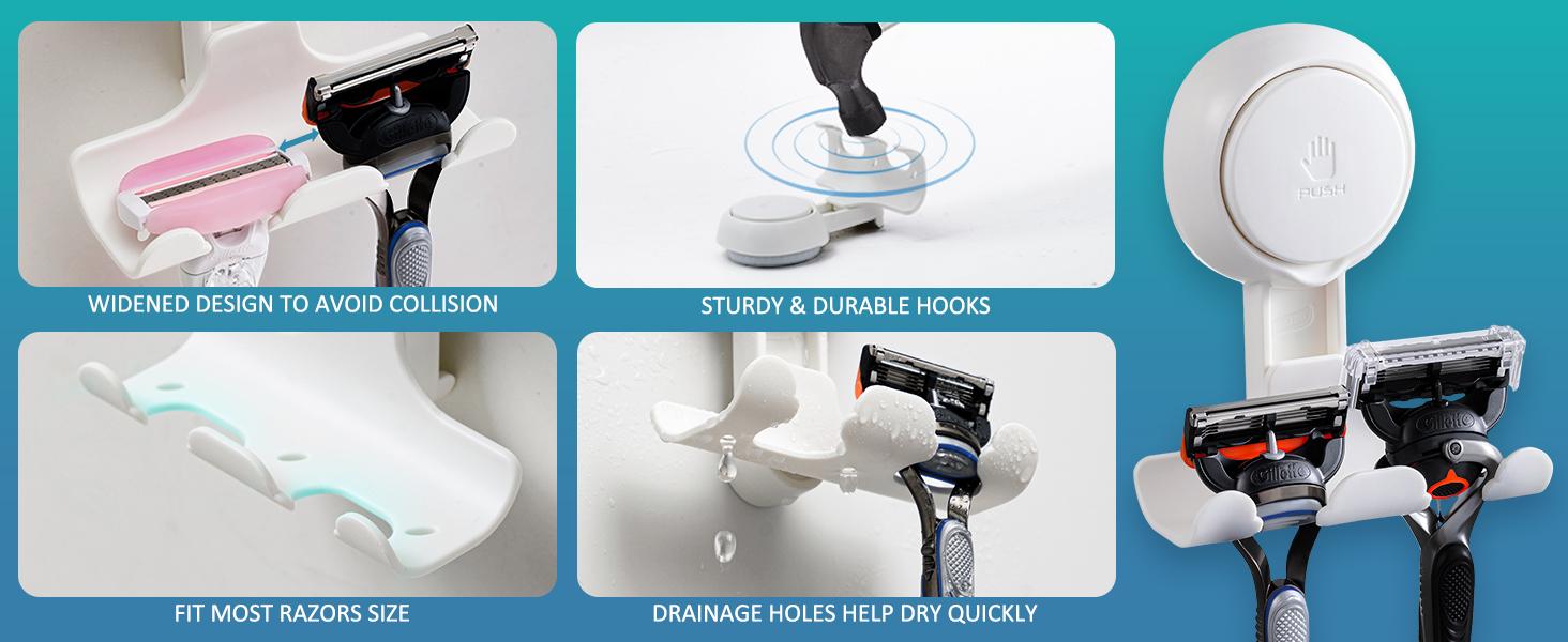 TAILI Shower Razor Holder Suction Cup 2 Pack, Vacuum Suction Razor Hanger for Shower Wall, Suction Door Hooks for Towel Loofah Sponge, Shower Razor Hooks for Bathroom Removable Waterproof, White