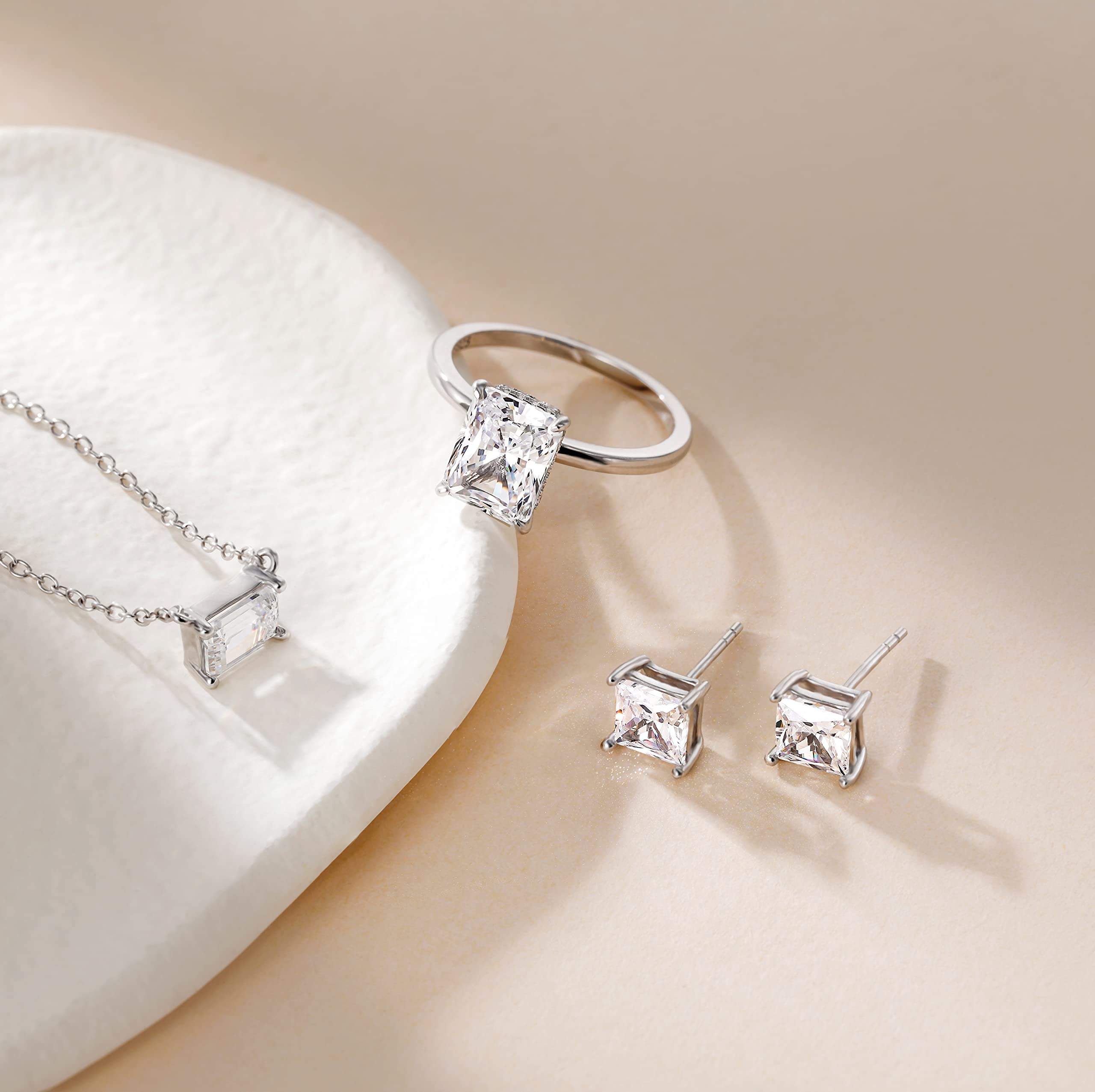 EAMTI 1 Carat*2 Princess Cut 925 Sterling Silver Cubic Zirconia Stud Earrings for Women CZ Stud Small Cute Earrings Hypoallergenic