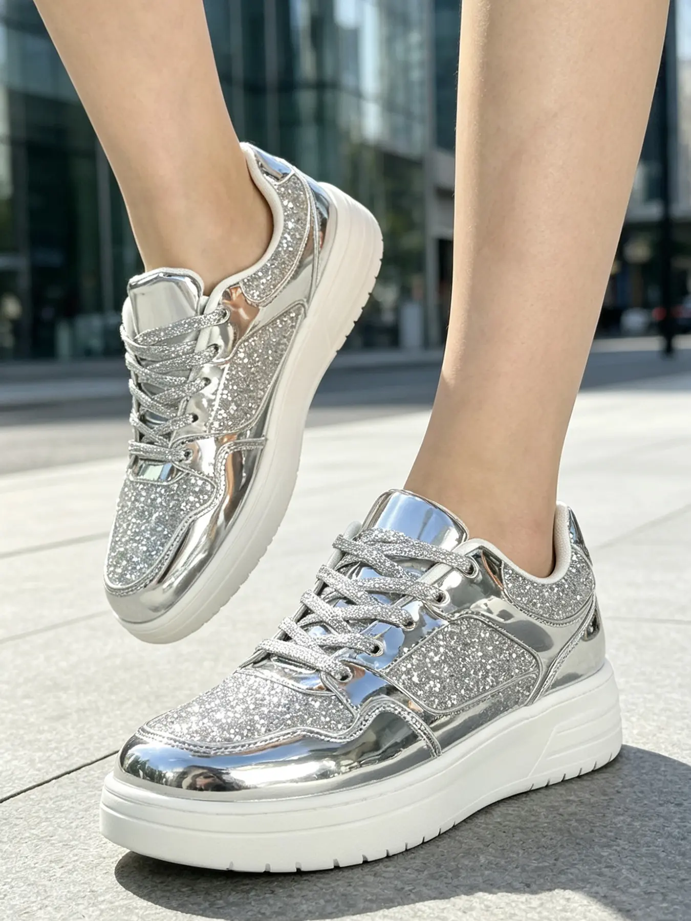 New Couple's Shiny Rhinestone Casual Board Shoes, Lightweight Anti-Slip Flat Design, Trendy Glitter Decor, Fashionable Daily Wear, Stage, Streetwear, Commute