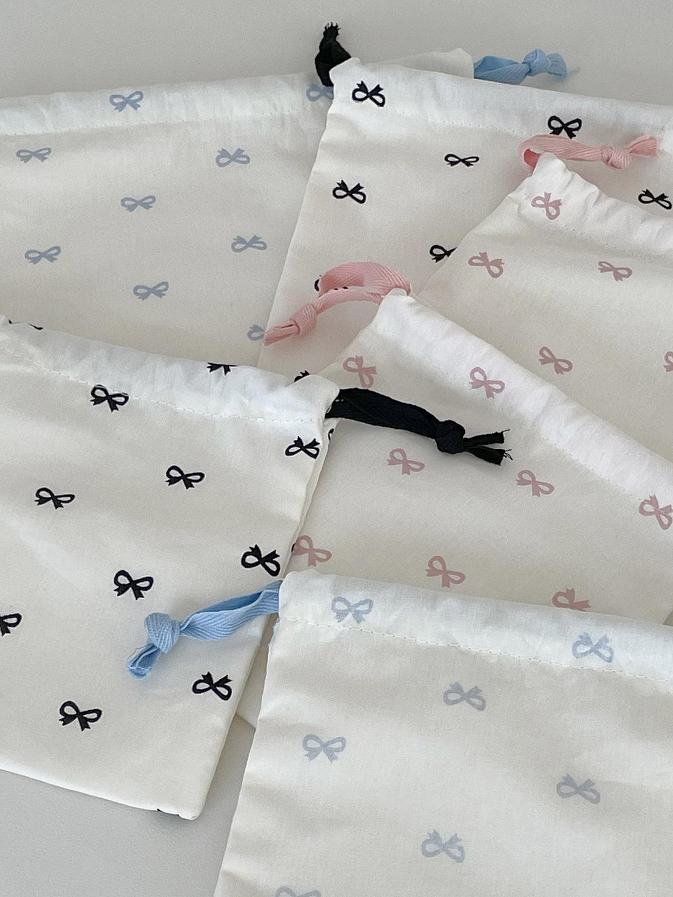 Sweet Bow Print Storage Bag Drawstring Backpack Cute Student Portable Travel Digital Organizer Hanging Bag New Year Valentine's Gift