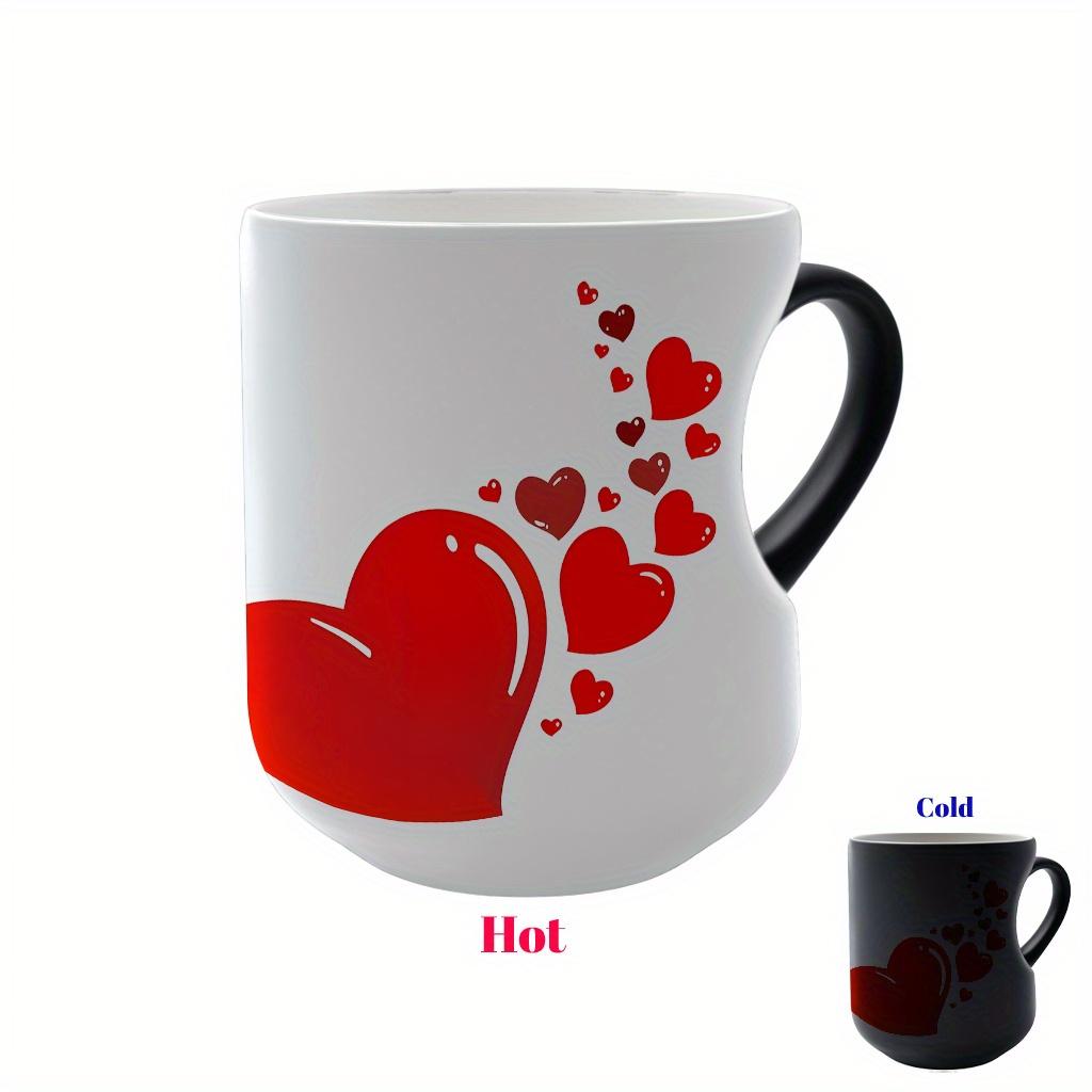 Heart-Shaped Handle Temperature Sensing Ceramic Mug - 11 oz/330 ml, Color Changing Coffee Mug, Hot and Cold Conversion, Reusable, Non-Slip Design, Ideal Gift for Mother's Day or Celebrations