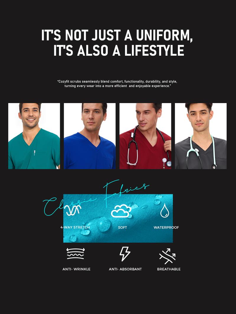 COZYFIT Scrubs for Men - 4 Pockets V-Neck Scrub Top and 7 Pockets Jogger Pants Mens Scrubs Set