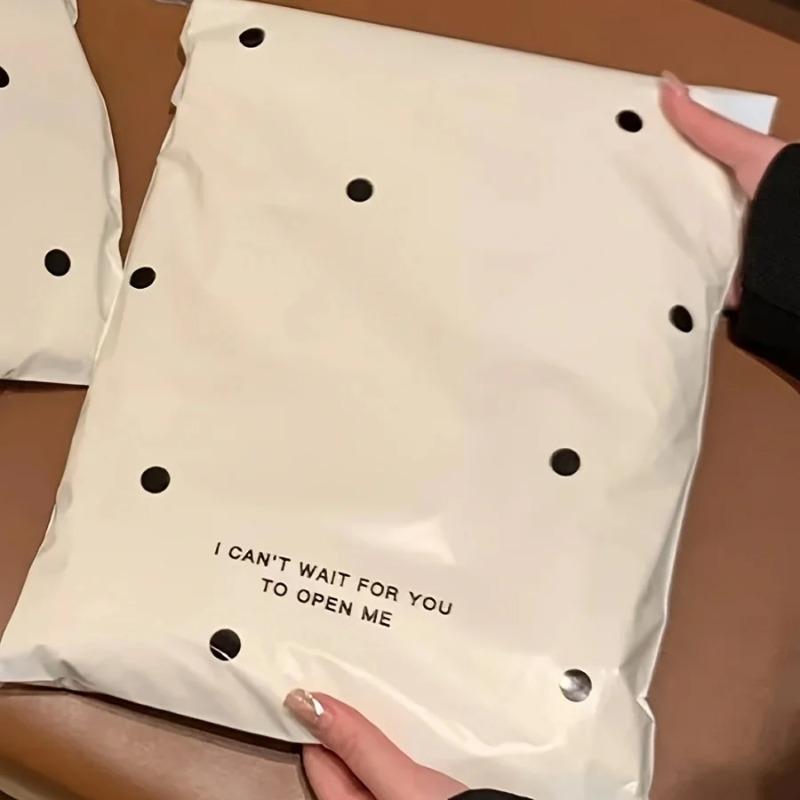 10pcs Beige Polka Dot Express Delivery Bags, Gift and Clothing Packaging Bags, Waterproof Plastic Storage Bags - Office