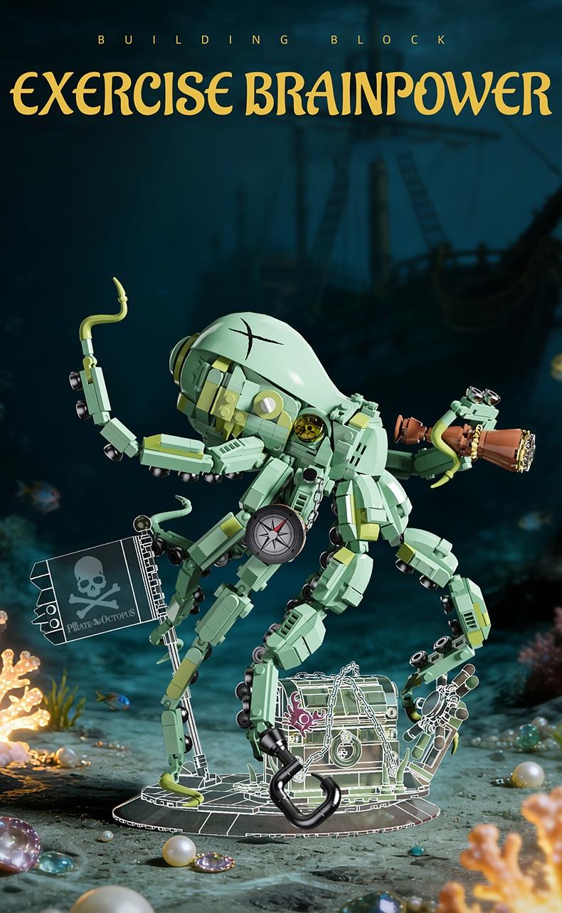 Pirate Building Blocks Octopus Sea Monster Adventure Treasure Hunt Puzzle Toy for Kids Adults STEM Educational Gifts 1128pcs