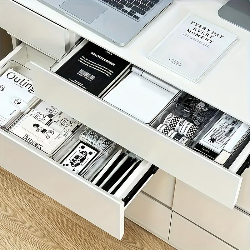 2-piece plastic storage box set - stackable drawer and desktop organizer separated, no assembly required, free combination modular system, suitable for cosmetics, office, kitchen, bathroom, wardrobe - transparent drawer organizer box