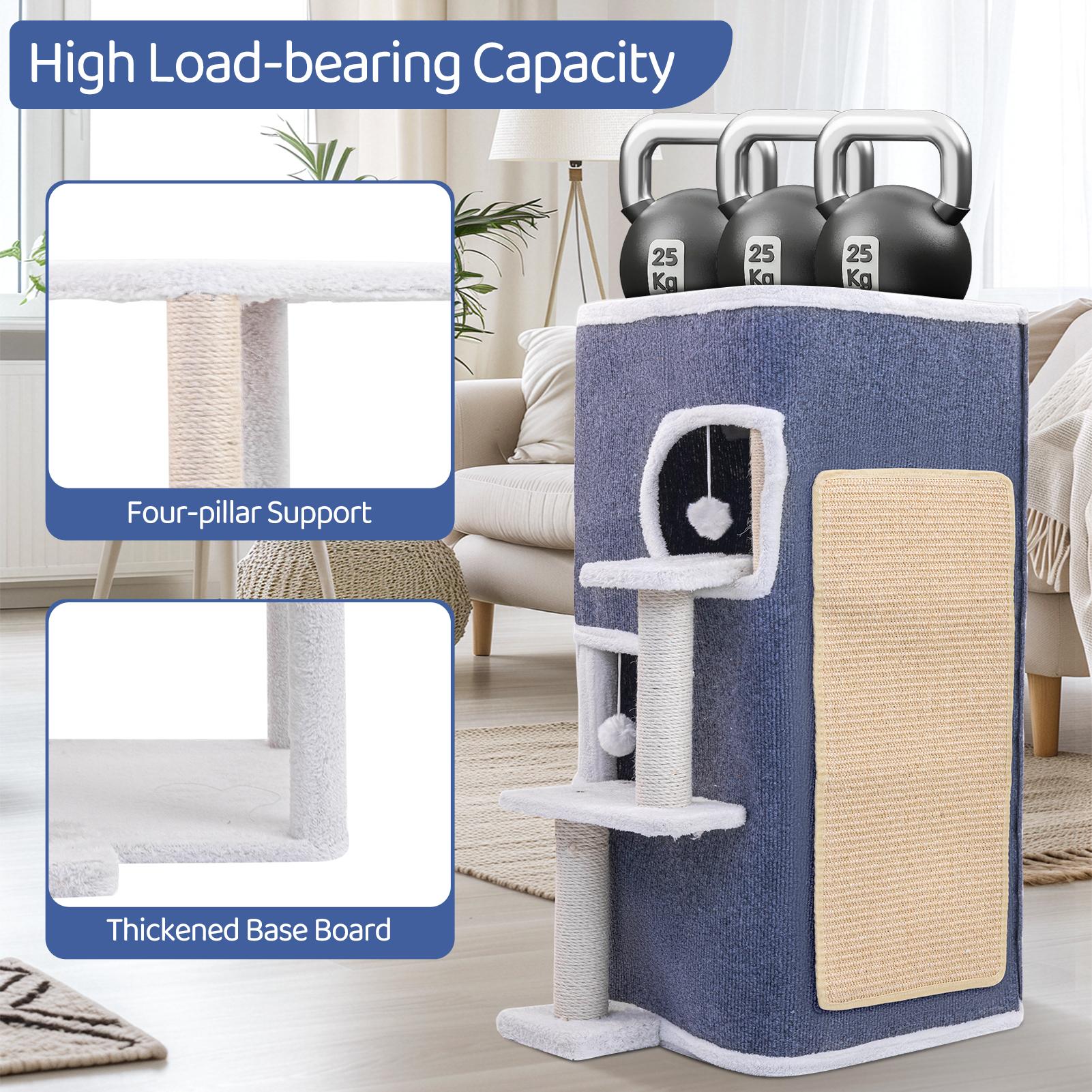 3-Tier Cat House, Cat Beds for Indoor Cats, Modern Cat Condo with Highway Cave, Scratch & Itching Post, Climbing Stand, Cat Cube Playhouse for Multi Kittens, Grey