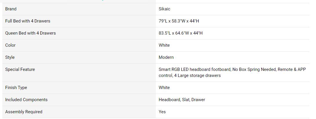 Sikaic PU Leather Platform Bed Frame With 4 Storage Drawers LED Lights Adjustable Headboard White angersbed Furniture Modern Grey Design