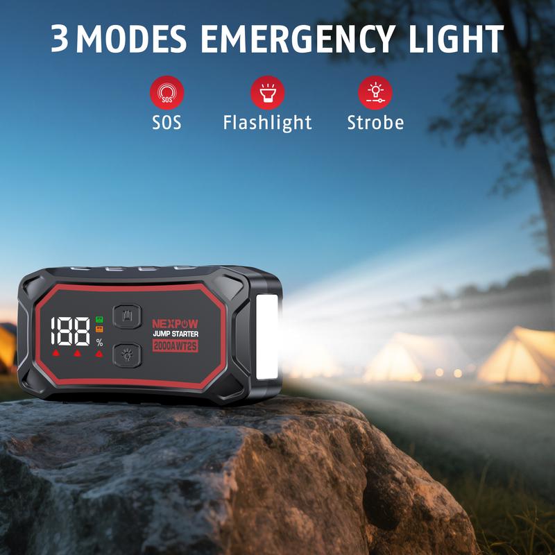 NEXPOW Car Jump Starter, 2000A Peak Car Jumper Starter Battery Pack for Up to 8.0L Gas & 6.0L Diesel Engines, 12V Portable Jump Box with 3 Modes Flashlight and Jumper Cable