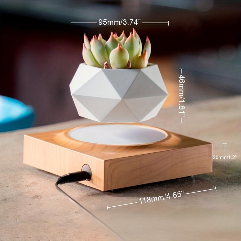 MAGECMOON Magnetic Levitation Plant Pot - Black Wood Grain White Marble Pot with Unique Levitation Effect for Air Plants & Bonsai - Home & Garden Decor - Perfect Valentine's Day Gift for Plant Lovers