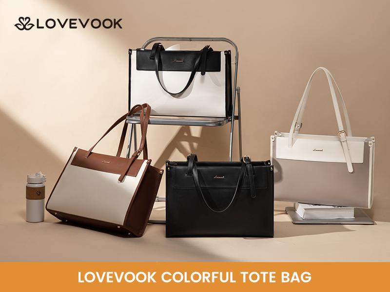 LOVEVOOK Fall Laptop Tote Bag for Women, 15.6 Inch Stylish Vegan Leather Work Tote Bag Purse, Large Capacity And Waterproof Computer Briefcase for Business Office Travel