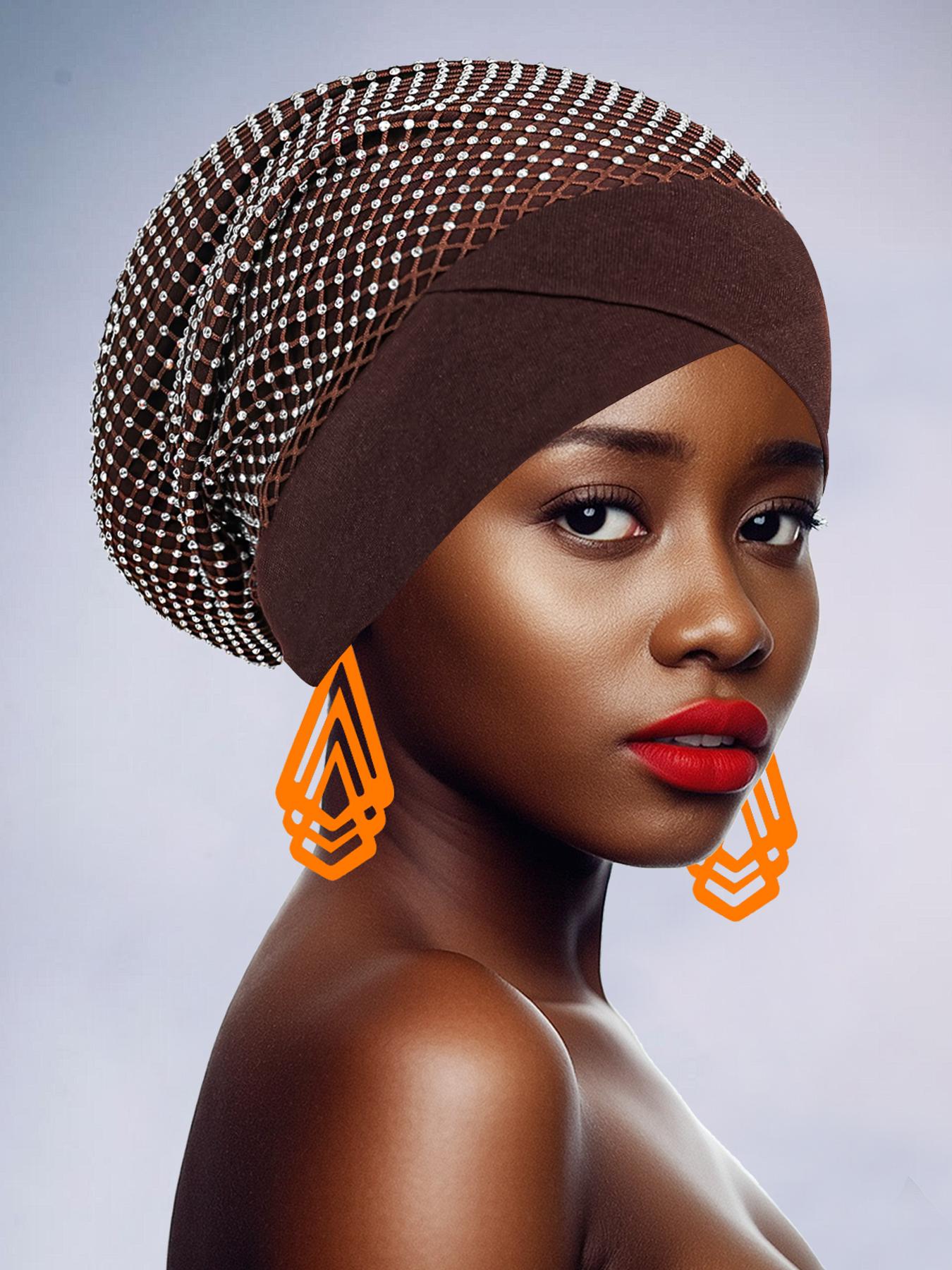 Women's Turban with Pure Color Design, Handmade Rhinestone Accessories, Dual-Layer Cut-Out, Perfect for Festive Occasions