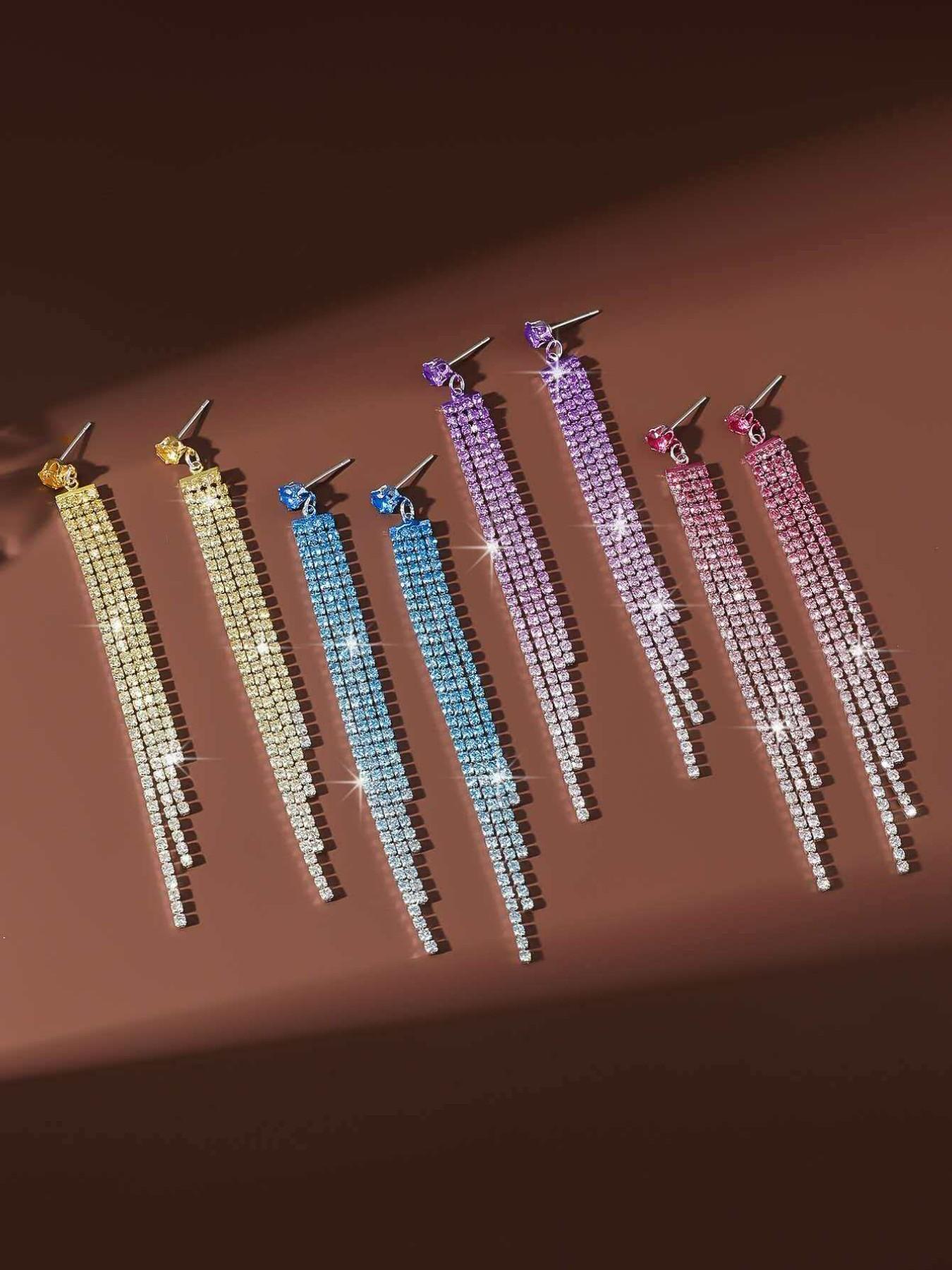 Luxury Long Tassel Rhinestone Earrings for Women, Gradient Crystal Fringe Drop Earrings, Sparkling Dangle Earrings, Party Prom Wedding Accessories