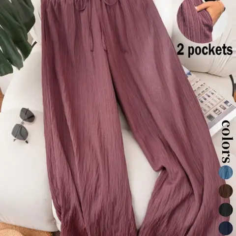 【Black Friday】Women's Solid Color Wide-Leg Pants, Fashion Baggy Pants, Casual Comfy Trousers for Daily Wear, Ladies Bottoms for All Seasons