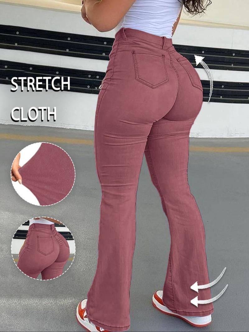 GILIPUR Y2K Women's High Waist Flare Leg Jeans, Casual Button Fly Pocket Design Bell Bottom Denim, Women's Bottoms for Daily Wear, Kardashian Style, 000 Jeans, Fashionable And Versatile Women's Jeans, Suitable For Spring, Summer, Autumn And Winter, Tchic