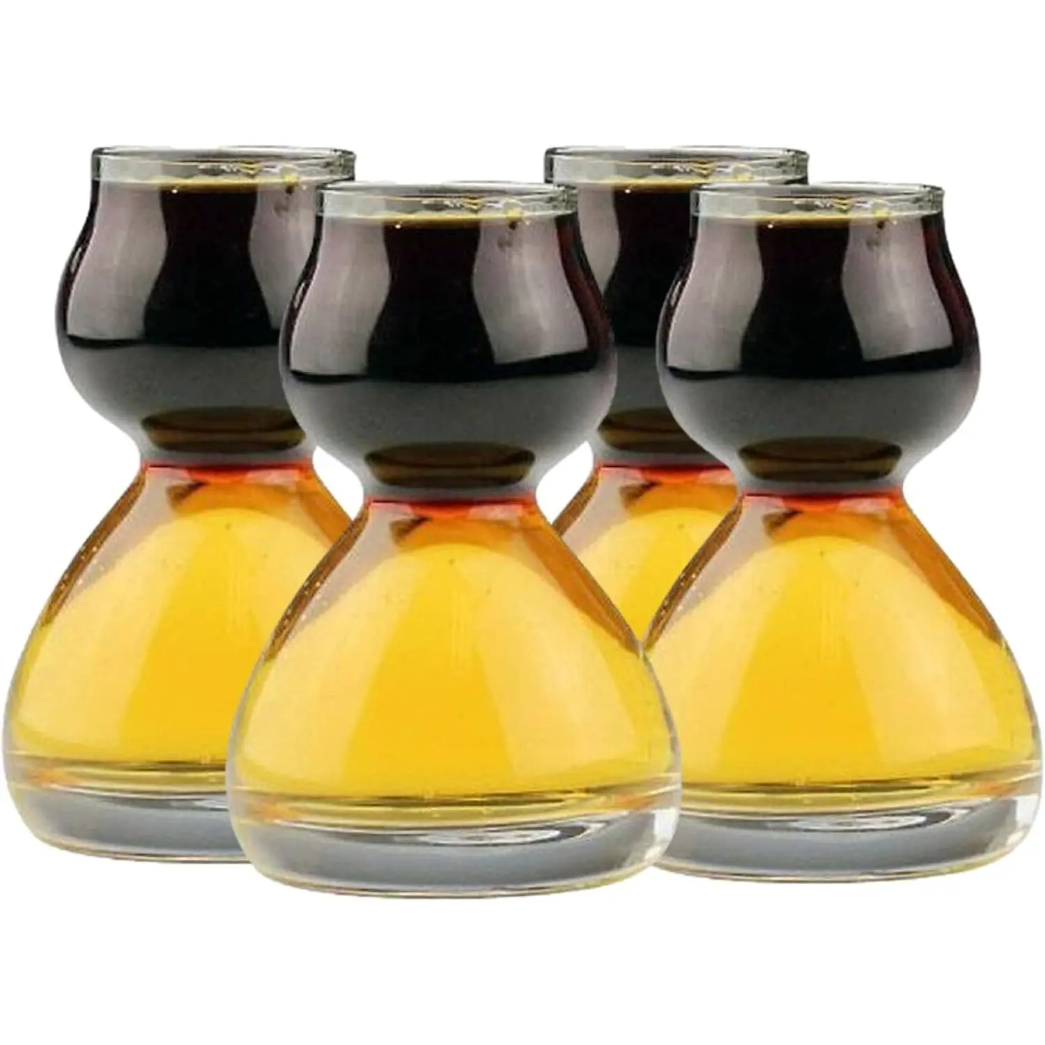 QUAFFER Double Bubble Layered PLASTIC Shot Glass – Clear Chaser Shot Glass Jigger for Smooth Tasty Shots – Fun Unique Split Shot Glasses Barware (Set of 4)