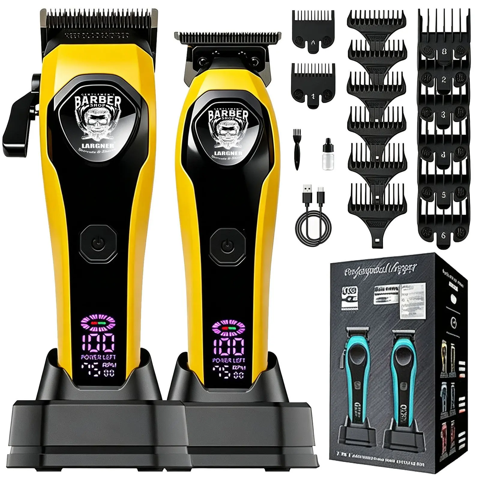 Barber Style Oil Head Trimmer Set, Trendy High-Power Electric Razor, Wireless Charging Base, Multi-Position Comb, Full Styling Tool Kit, Cordless Trimmers Set