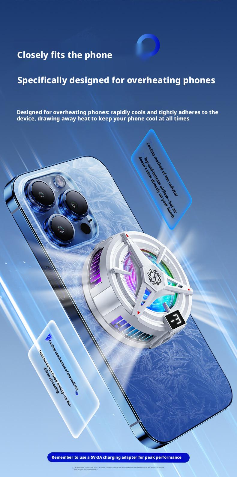 2026 New Magnetic Semiconductor Phone Cooler TL07 Frosty Digital Display Version Light-Off Cooling Artifact for Gaming & Hot Days