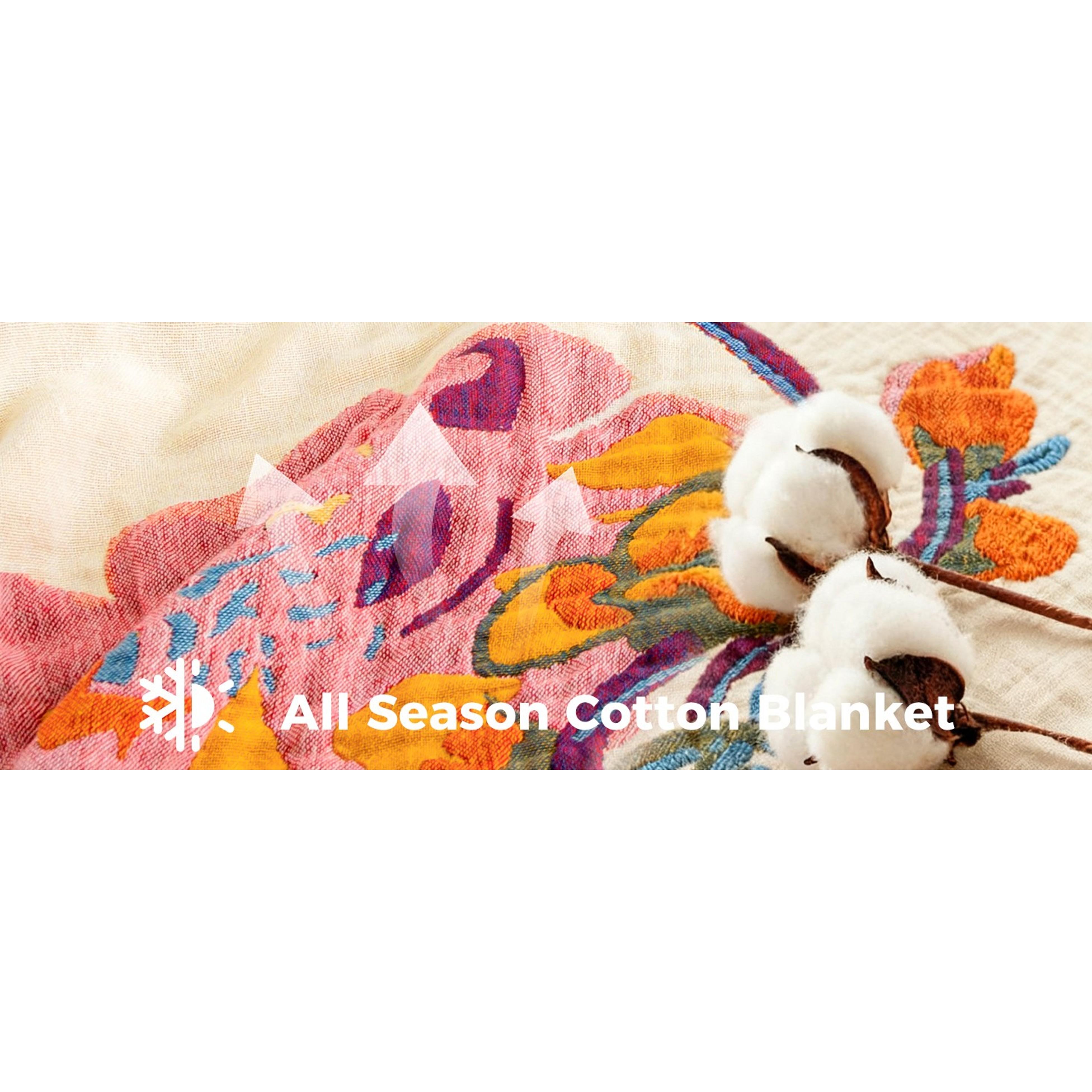 Reversible Jacquard Print Rectangular Boho Cotton Throw Blanket, 60"x80" 100% Cotton Lightweight Breathable Gauze, All-Season Couch Bed Chair Decor, Floral Butterfly Design