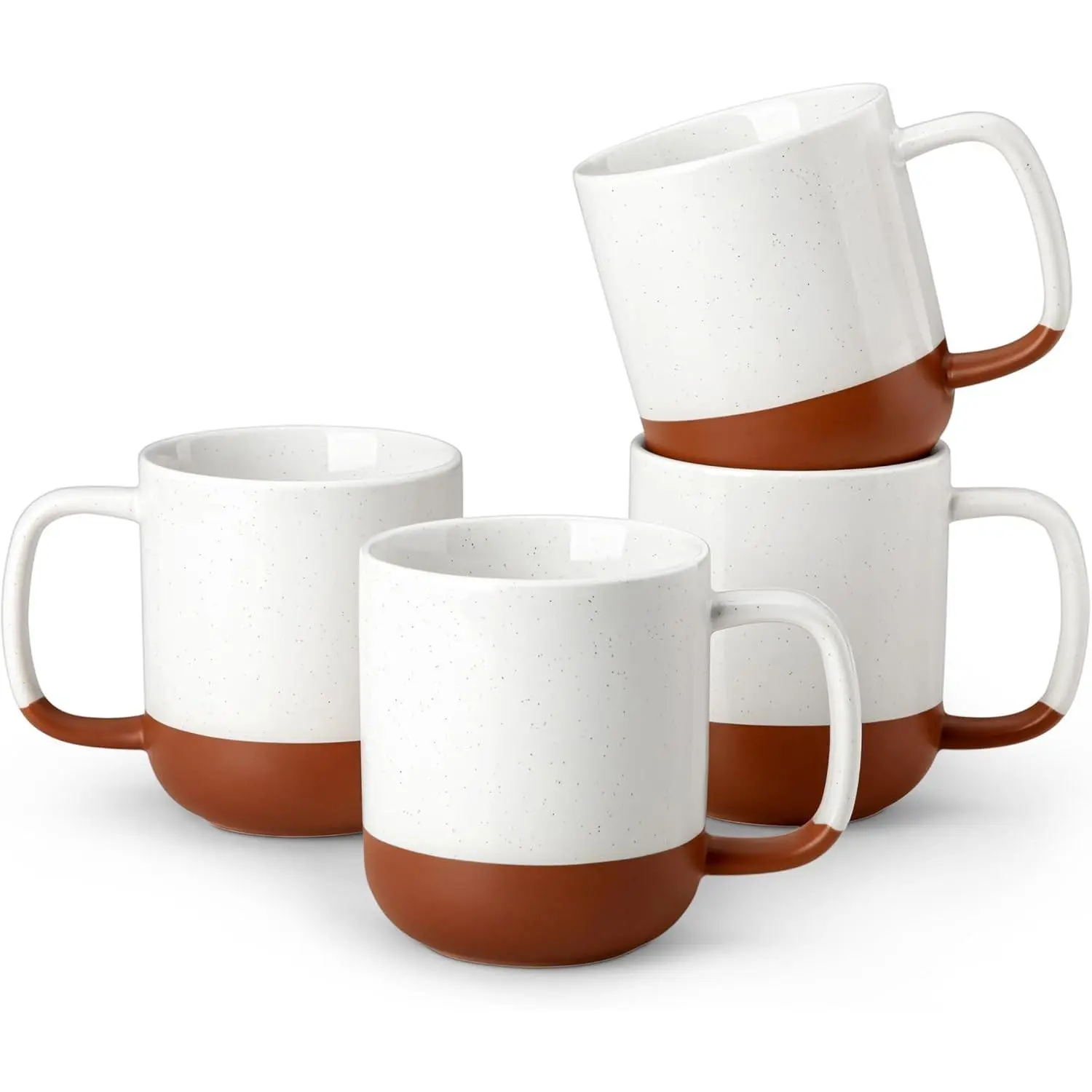 Ceramic Coffee Mugs Set of 4, 11oz Coffee Cups, Modern Farmhouse Mugs for Coffee, Latte, Tea, Hot Chocolate, Cappuccino, Milk, Microwave & Dishwasher Safe, Khaki White, Series TARA