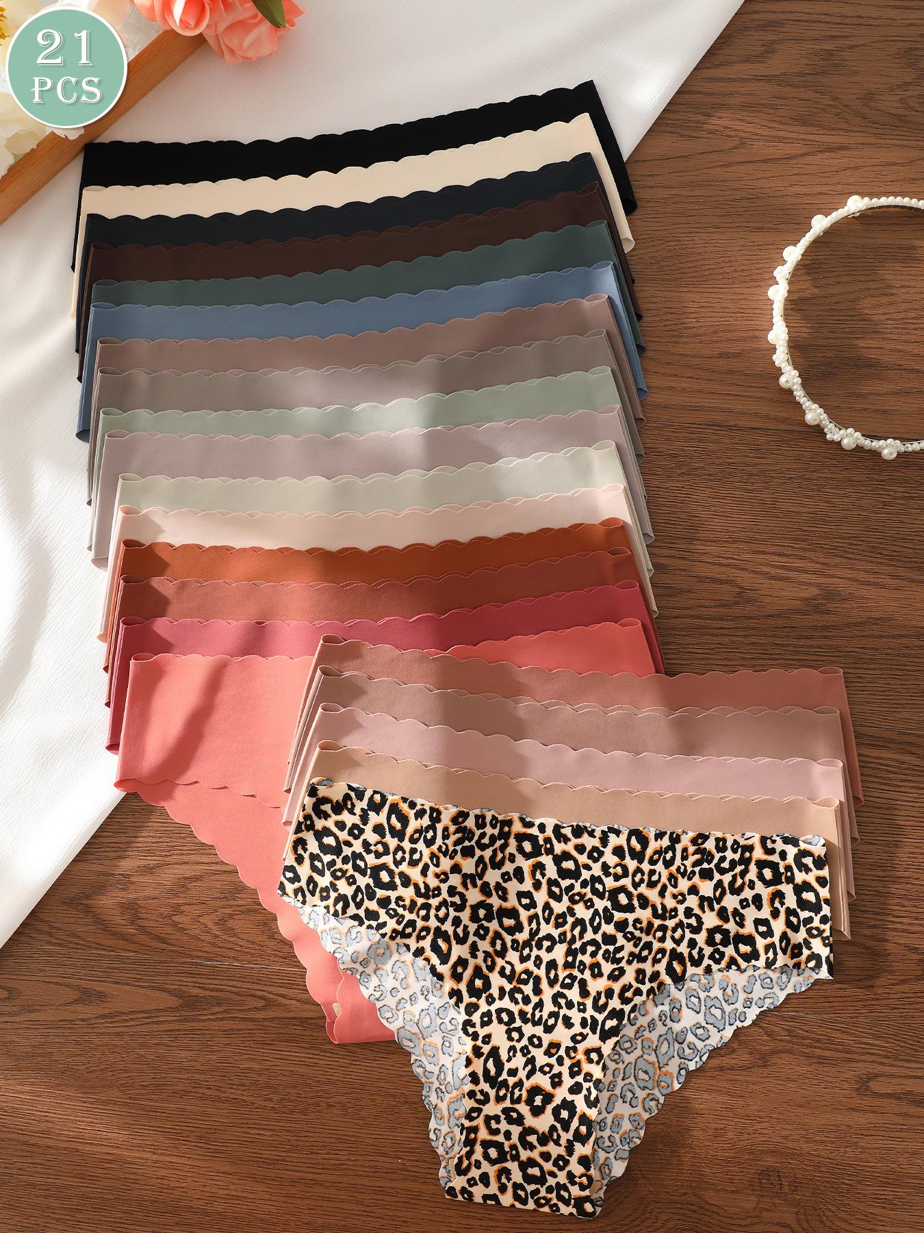 5/6/7/10/12/21-pack seamless one-piece wave-edge triangle panties, leopard print and solid color mix, comfortable, breathable, stretchy, silky women's underwear