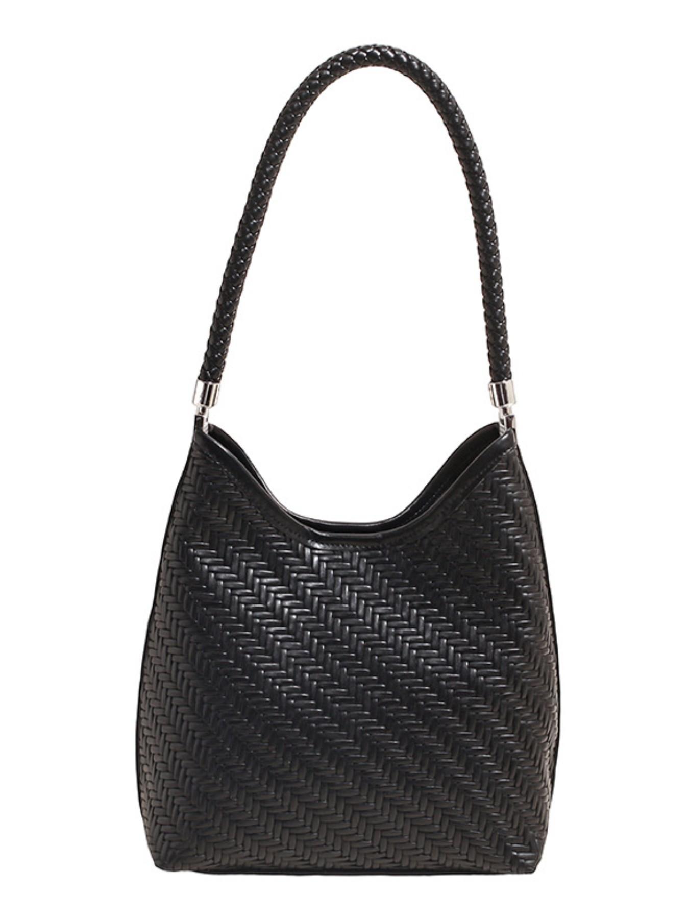 New Minimalist Woven Bucket Bag, Large Capacity Casual Lazy Style Shoulder Tote, Trendy Fashion Accessory for Everyday Use