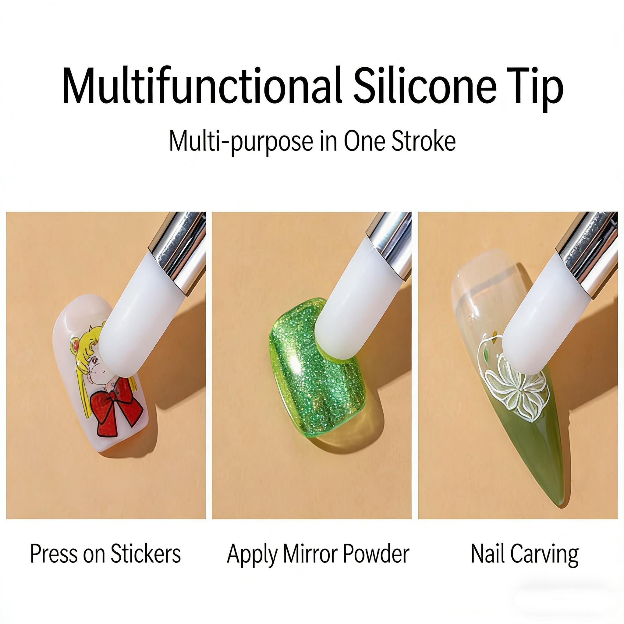 5pcs/lot Dual-Ended Silicone Nail Art Pen Set, Professional Manicure Tools for Embossing, Sticker Application, 3D Sculpting, Blending, Mirror Powder Application & Nail Design