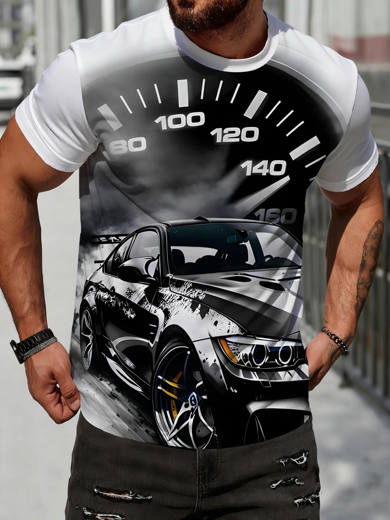 Men's Short Sleeve T-Shirt, Summer New Loose Fit, Racing Print, Street Fashion, Breathable Quick-Dry, Casual Wear, Youth Trendy Style