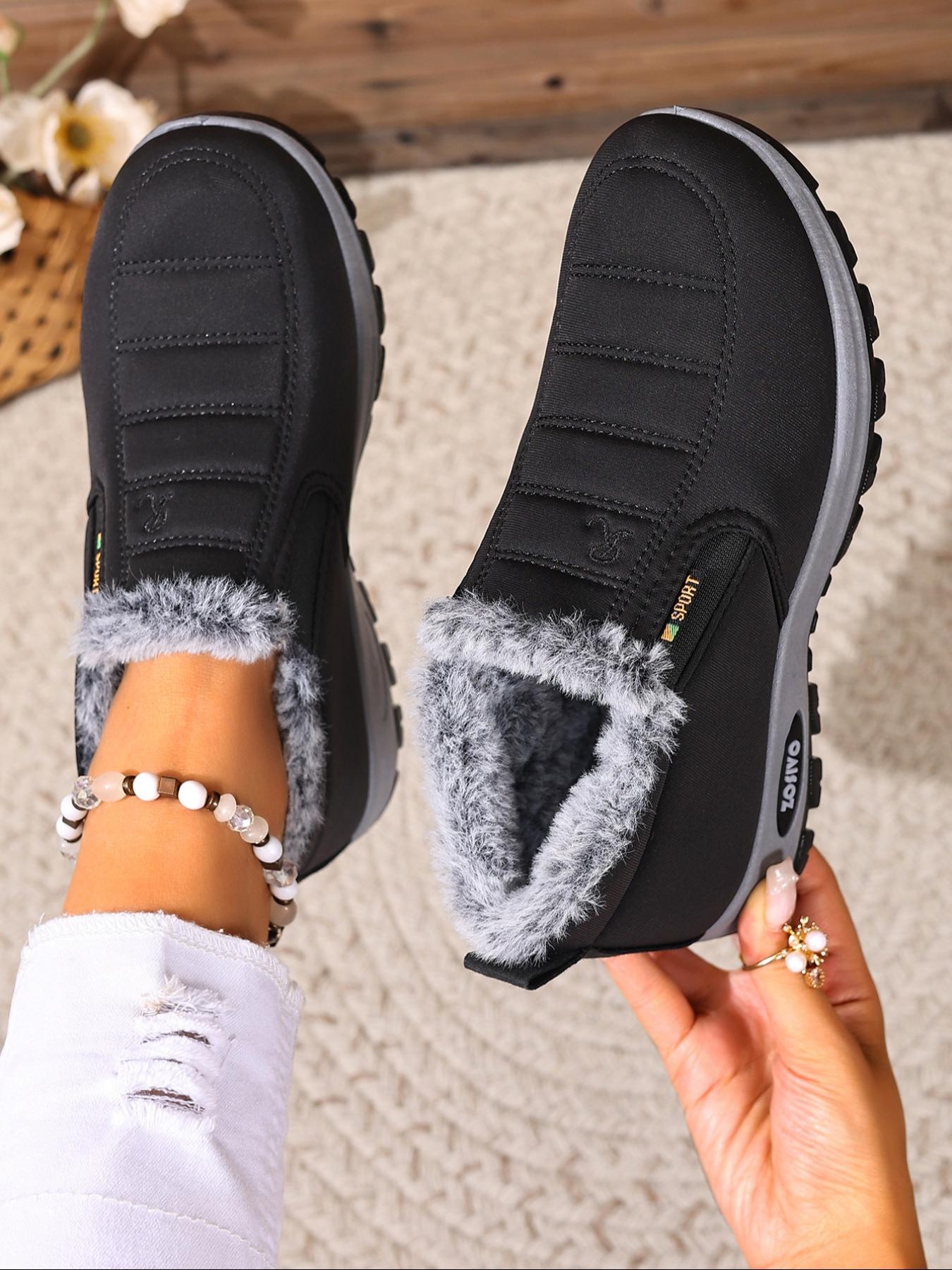 Couple Plush Lined Ankle Boots, Slip-On Soft Sole Warm Snow Boots, Comfortable Travel Shoes for Sports Outdoor Activities, Winter Shoes