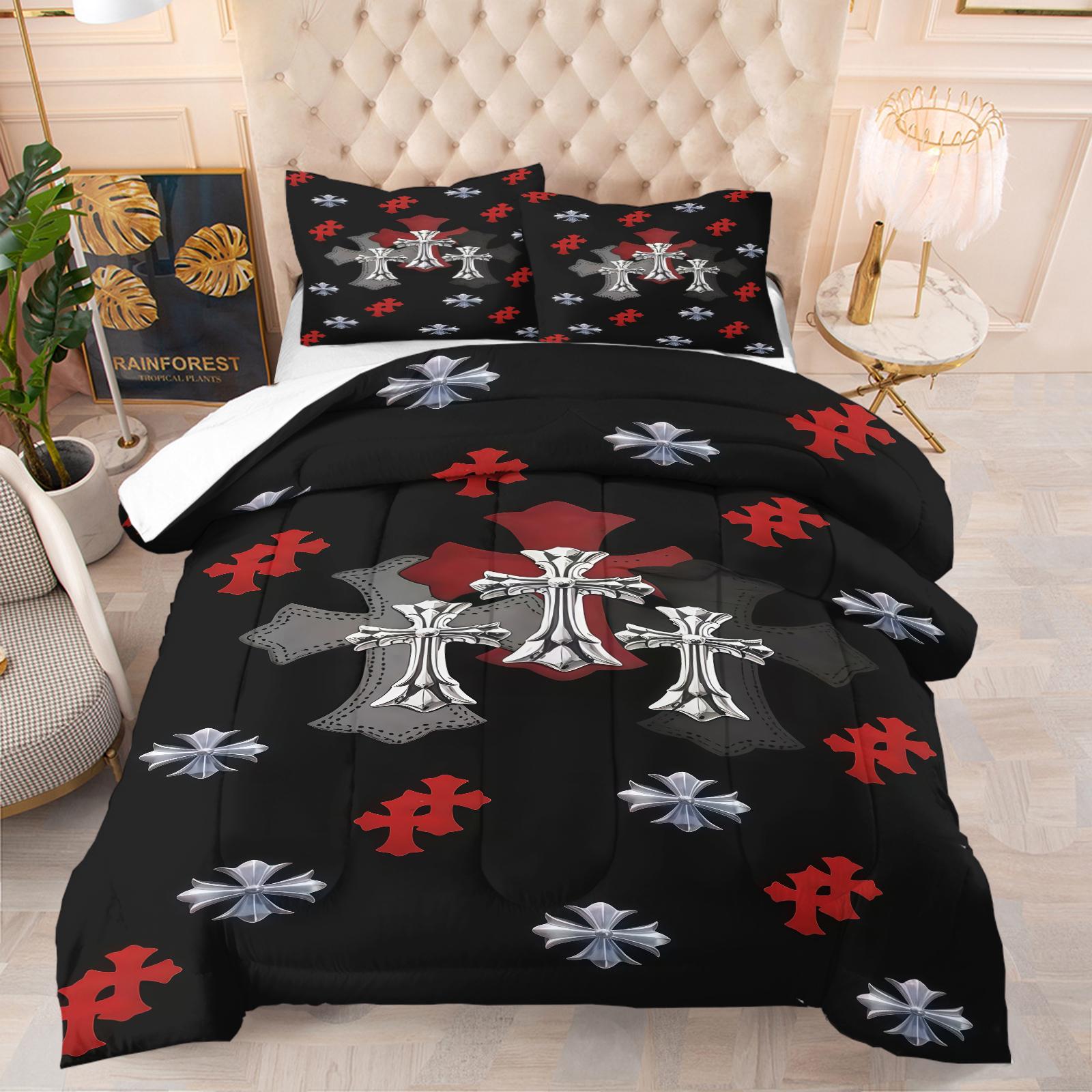 Gothic Cross Pattern Comforter Set, Soft And Durable Bedding Set, Including 1 Comforter And 1 Or 2 Pillowcases, Suitable For Daily Holiday Birthday Gifts And Bedroom Decorations For Children And Adults