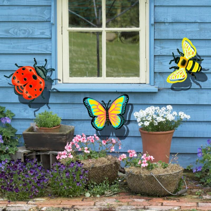 4-Pack 3D Iron Butterfly Wall Decor, Creative Painted Metal Art for Garden Outdoor Hanging, Unique Craftsmanship for Home Decoration