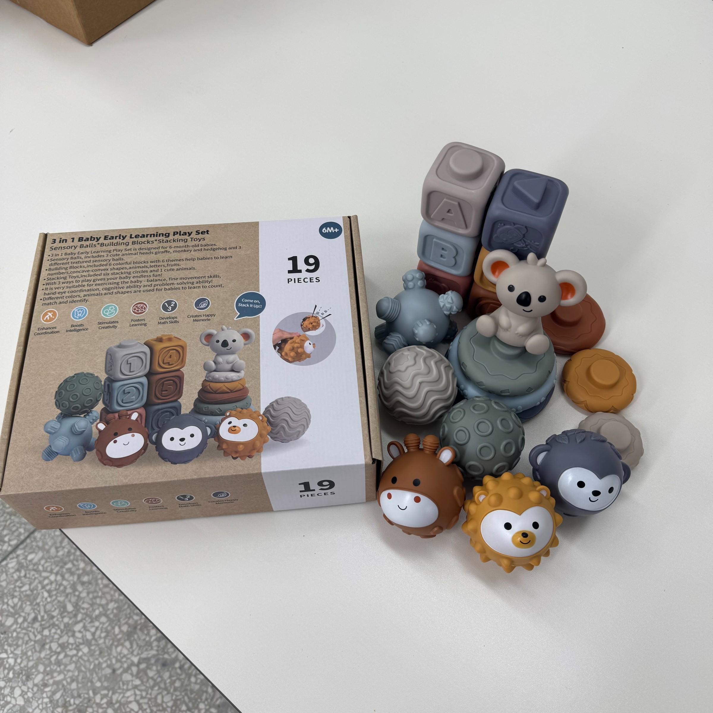 13pcs Baby Hand Grip Ball Toy, Soft Gel Blocks, Stacking Rings, Sensory Stimulus, Shape Recognition, Suitable for Kids Aged 6+ Months