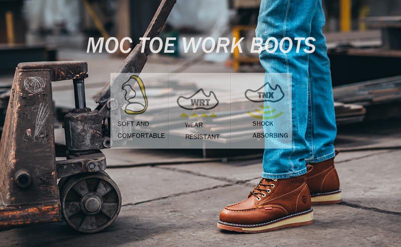SUREWAY 6” Mens Heavy Duty Soft/Steel/Composite Toe Work Boots for Men,Comfortable & Durable,Goodyear Welt,Full Grain Leather,Oil/Slip Resistant,Wedge Moc Toe Industrial Construction Boots/Shoes