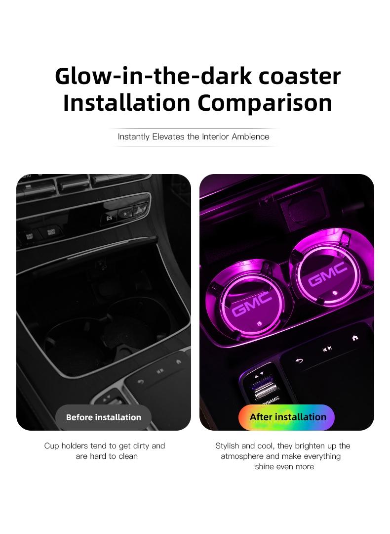 2pcs Car Luminous Water Cup Pad LED Atmosphere Light For GMC Terrain Sierra Canyon Yukon Acadia Savana Denali AT4 Granite