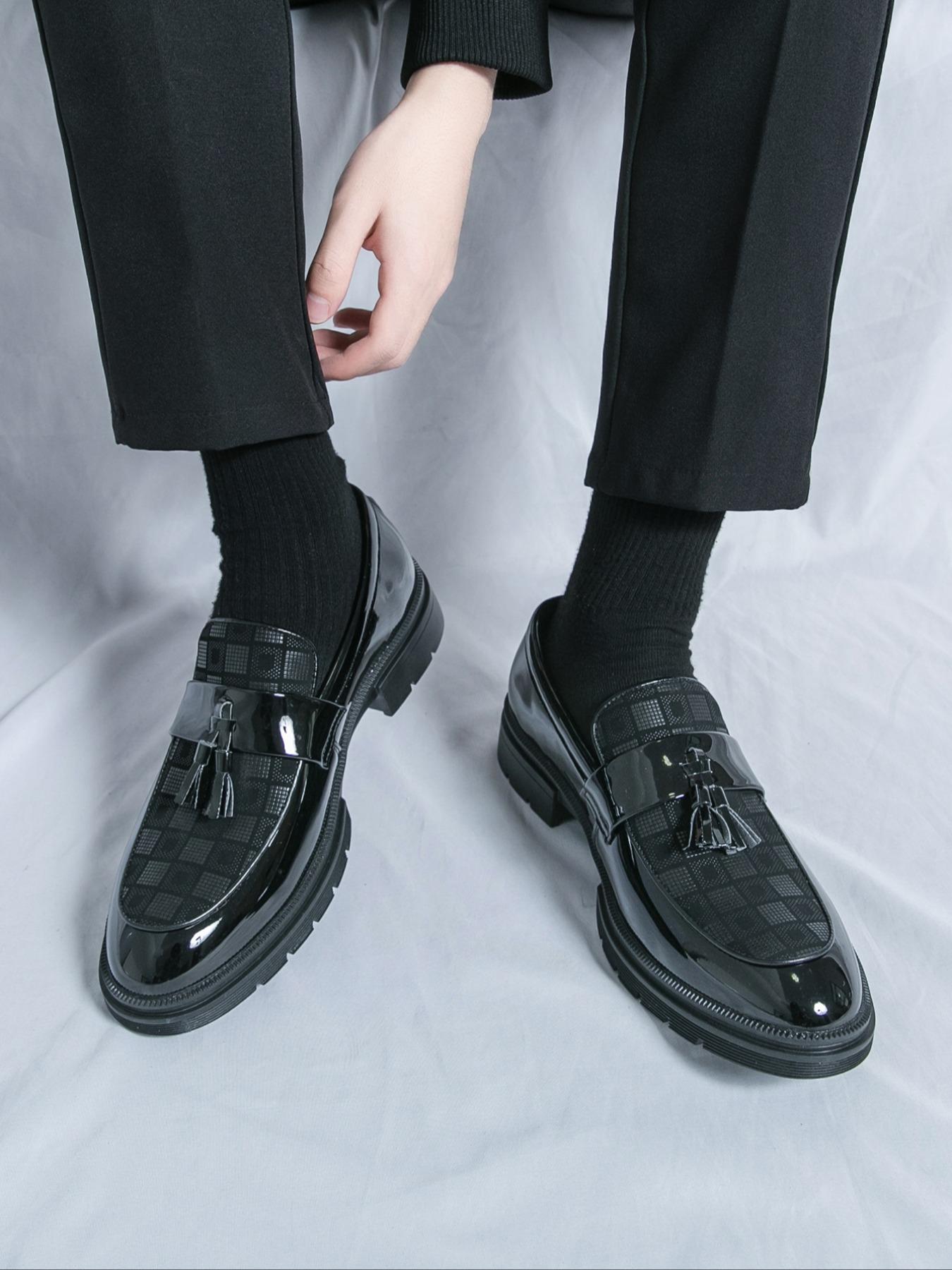 Men's Fashionable Geometric Pattern Tassel Design PU Leather Loafers, Casual Comfortable Loafers for Daily Wear, Business Formal Shoes for Men