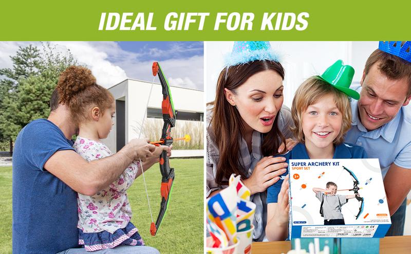 Bow and Arrow for Kids, LED Light Up Archery Set with 12 Suction Cup Arrows, 1 Standing Target, 3 Score Targets & 1 Quiver, Indoor Outdoor Sport Gifts for Boys Girls Ages 3-12, Green/Blue