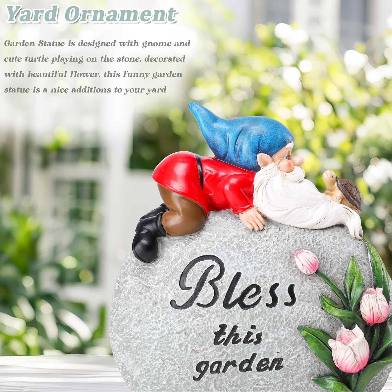 Outdoor Decor, Garden Stone Statues, Novelty  Play with Turtle |  Garden Sculptures Stone Statue with Flower and Turtle Figurine Decoration for Patio Yard Porch Art  Decor and Gifts