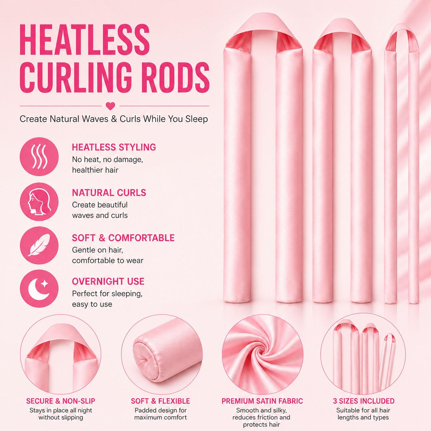 8Pcs Satin Heatless Curling Set, Luxury Overnight No-Heat Hair Curler Kit Heatless Hair Curlers with Satin Bonnet, Curling Headband, Scrunchies, Hair Clip & Hair Ties, Wake Up with Salon-Like Soft Curls, Smooth Waves & Frizz-Free Hair