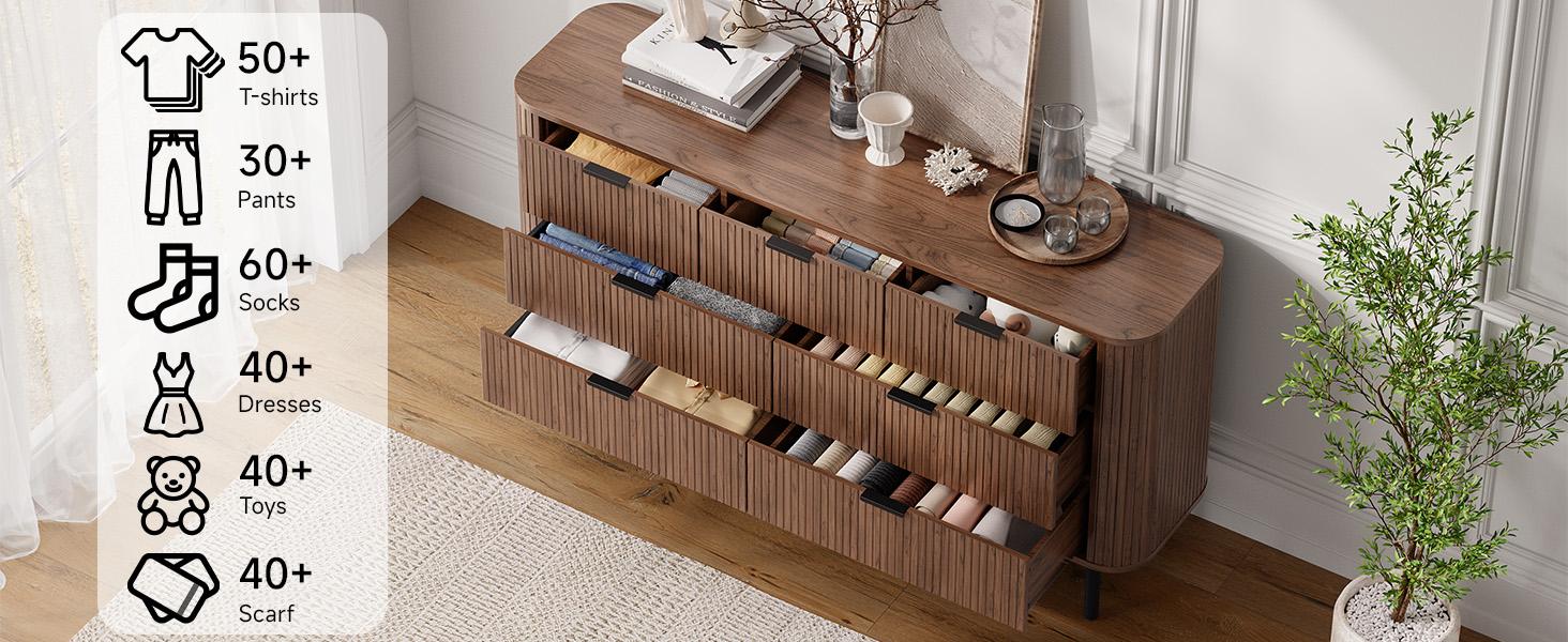 【SPOTLIGHT DAY】ONBRILL 60 " Fluted Dresser, Modern Wooden Dresser for Bedroom, Chest of Drawers with Metal Handle, TV Stand, Storage Organizer Unit, Storage Tower for Livingroom Hallway Closet ,Bedroom Furniture, Christmas Gift