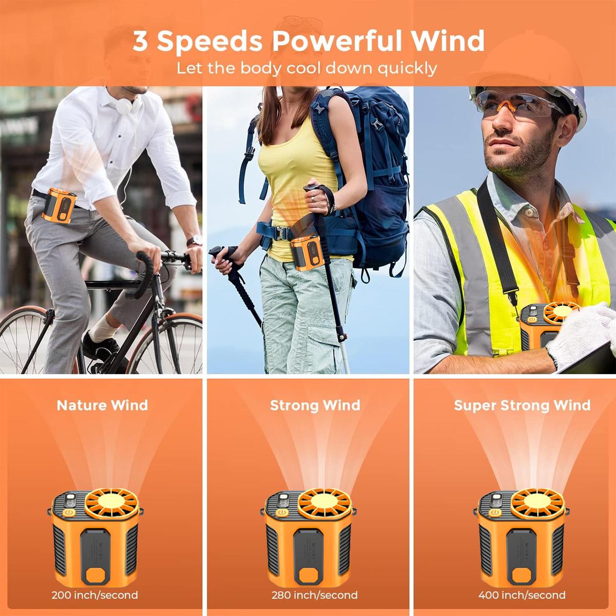 Portable Waist Fan Under Shirt Rechargeable 5000mAh Powerful Wind for up to 24 Working Hours Personal Cooling Fan Mini Hands-Free Fan With Flashlight for Outdoor & Travel Orange Portable Waist Fan Under Shirt Rechargeable 5000mAh Powerful Wind for up to 24 Working Hours Personal Cooling Fan Mini Hands-Free Fan With Flashlight for Outdoor & Travel Orange
