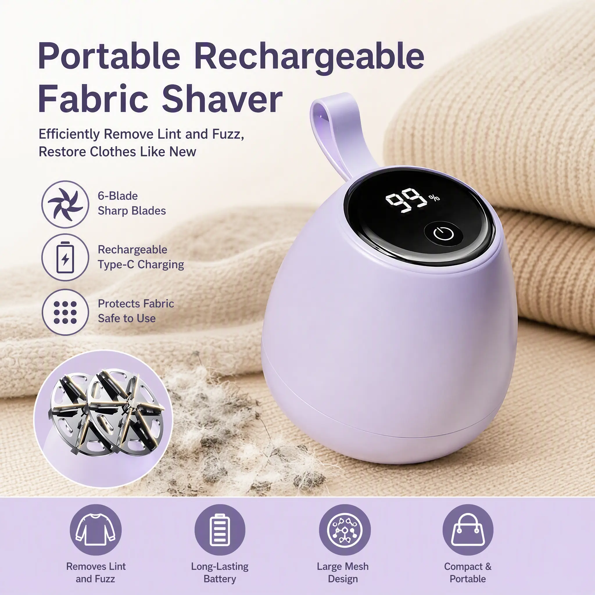 Lightweight Rechargeable Clothes Shaver Household Lint Ball Trimmer Portable Fabric Fuzz Remover Electric Depilling Device Multipurpose Garment Cleaning Tool