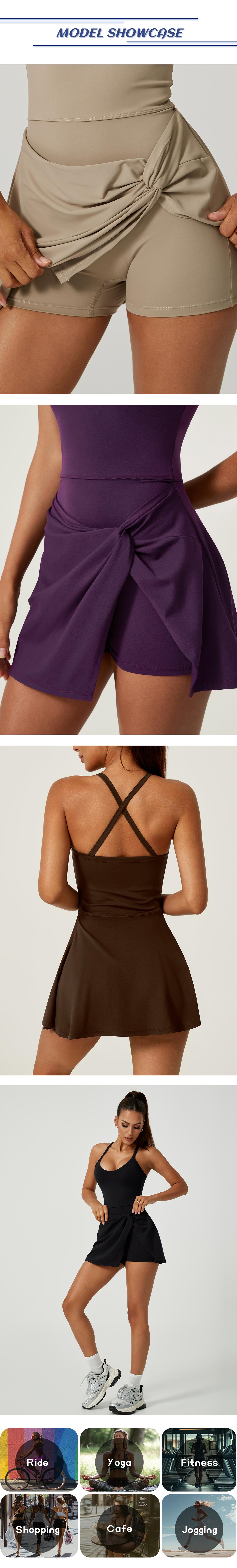 TimeOFF Women's Solid Color Cross-Back Tank Romper & Sports Skirt Set , Yoga, Gym & Tennis-Ready , Fashion Stretch Fabric, Summer Athletic Wear – Cheerleader Style Workout Running Clothes Sporty Lace Up Fitness Clothes Sportswear