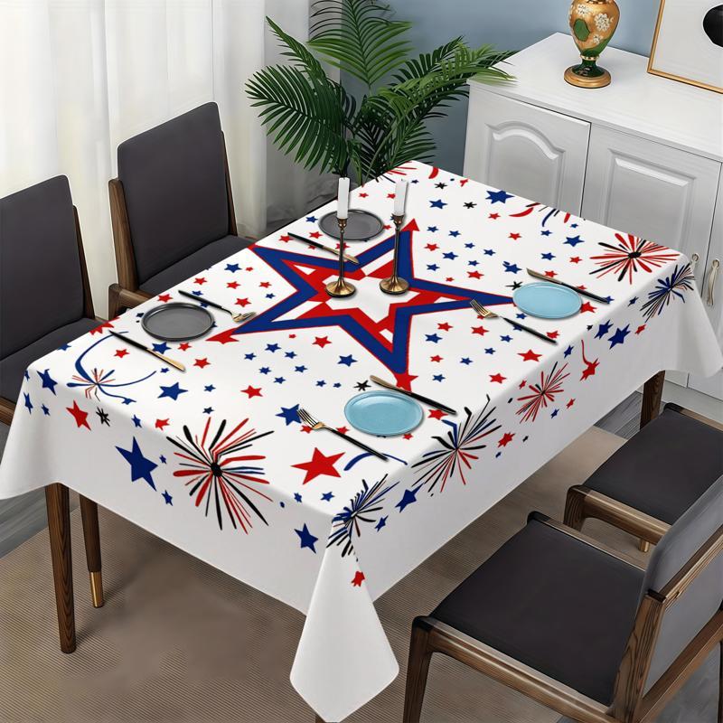 Rectangular Tablecloth, Multiple Specifications Available, Multi - Color, Polyester Material, Star & Firework Patterns, Easy to Clean, Suitable for Daily Use, Festivals, Anniversaries, Independence Day, Cozy Dining Room Decor