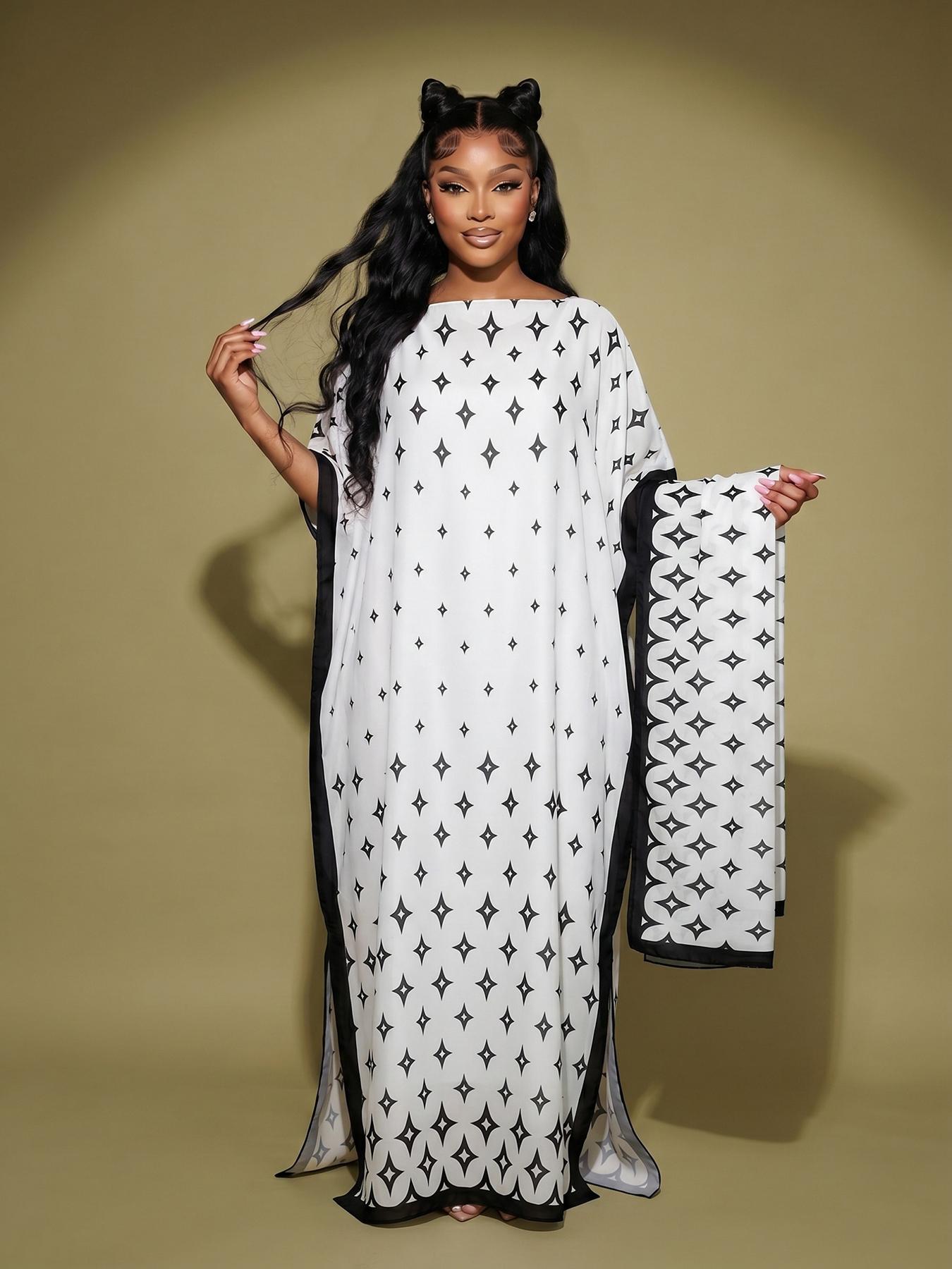 Caftan Maxi Dress I Star Pattern Statement Beach Cover Up Luxury Satin Lounge Dress Vacation Outfits