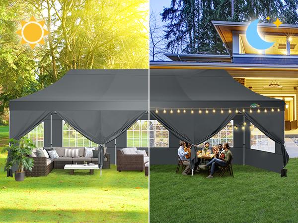 COBIZI 10x30 Pop Up Canopy Tent with 8 Removable Sidewalls Ez Pop Up Party Tent, Waterproof Instant Shelter UPF50+