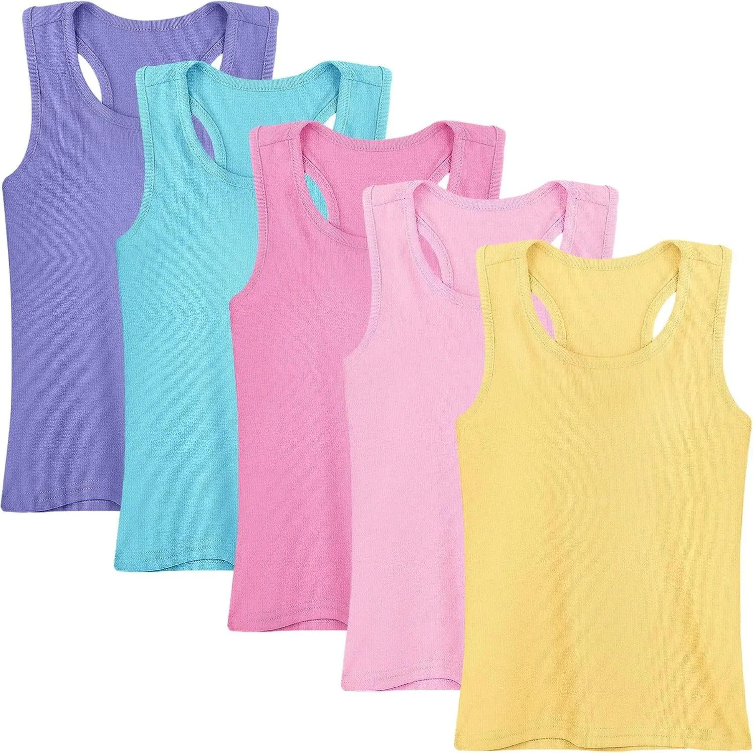 Girls' Cotton 5-Piece Racerback Sleeveless Dance Tank Top Set, Toddler to Youth Undershirts for Ballet-Gym, 2T-16Years