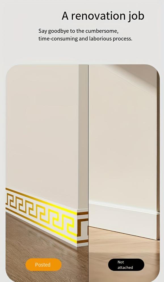 1 Roll Extra Thick Self-Adhesive PVC Baseboard Molding, 3.93in x 196.8in, Waterproof & Moisture-Proof, Wall Trim Decoration, Peel and Stick, Geometric Design Modern Style, Easy to Install, Perfect for Living Room, Bedroom, Office, Rental Apartments, XPE F