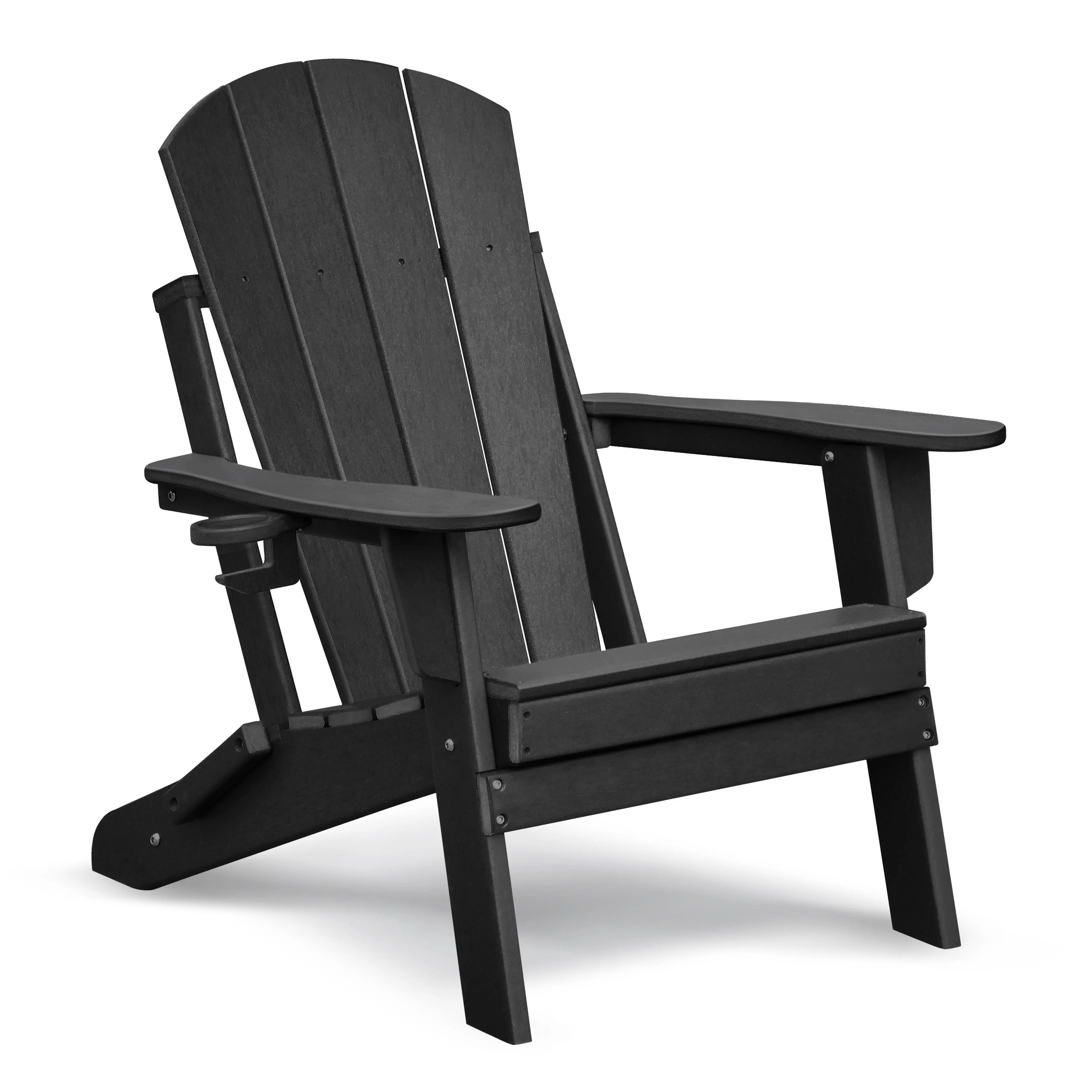 Nokaa Folding Outdoor Adirondack Chair HDPE All-Weather Fire Pit Chair Ergonomic Patio Lawn Chair for Deck Garden Backyard Balcony Black UV Resistant Foldable Stackable Heavy Duty 35 lb Capacity, Black Color Options, HDPE Material, Beach/Modern Style