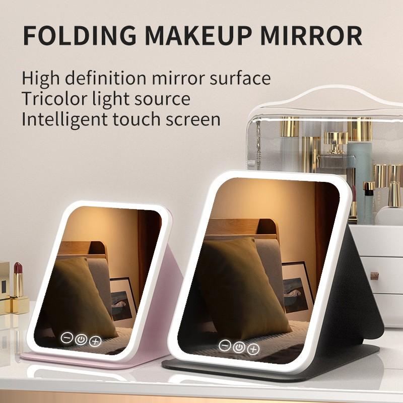 LED Light Foldable Makeup Mirror, Smart Touch Control, Durable, Lighted Desktop Mirror, Table Desk Mirror, Bathroom Living Room Decor Makeup, Daily Gift